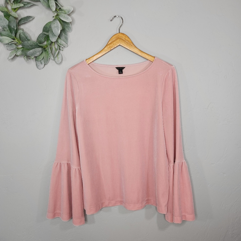 Ann Taylor Pink Velvet Flare Bell Sleeve Top